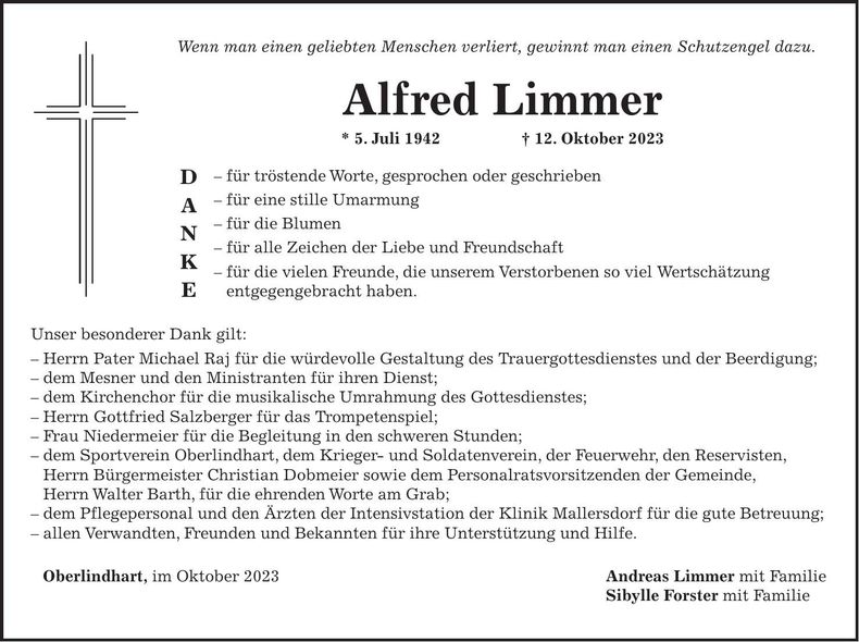 Traueranzeige Alfred Limmer