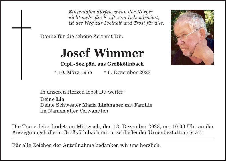 Traueranzeige Josef Wimmer