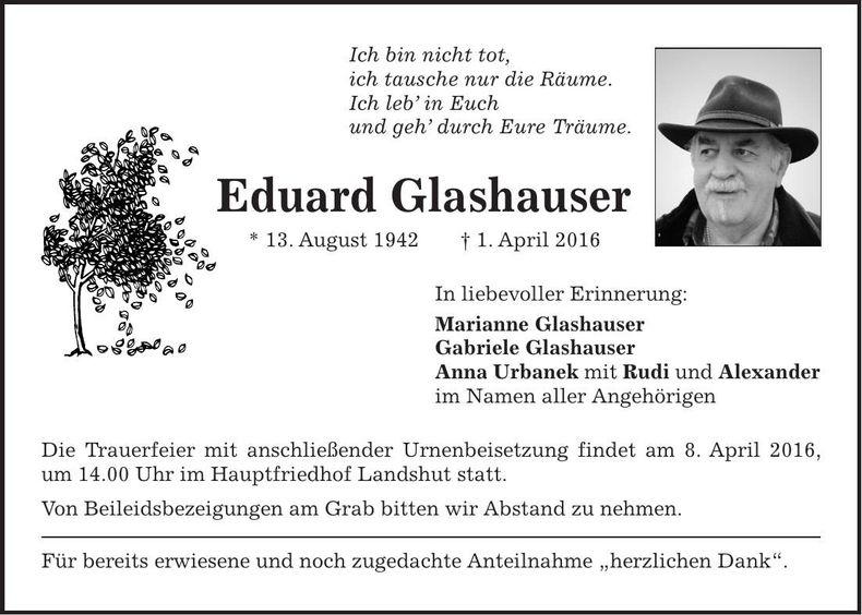 Traueranzeige Eduard Glashauser