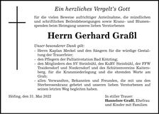 Traueranzeige Gerhard Graßl
