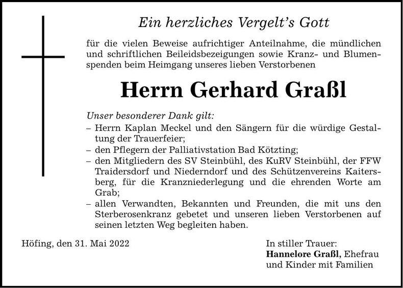 Traueranzeige Gerhard Graßl