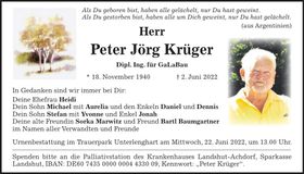 Traueranzeige Peter Jörg Krüger