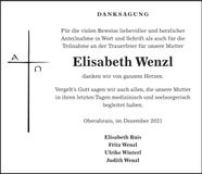 Traueranzeige Elisabeth Wenzl