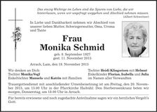 Traueranzeige Monika Schmid