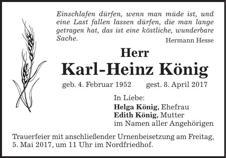 Traueranzeige Karl-Heinz König