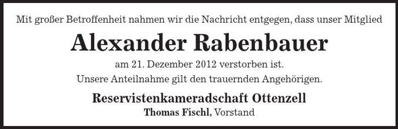 Traueranzeige Alexander Rabenbauer