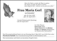 Traueranzeige Maria Gerl