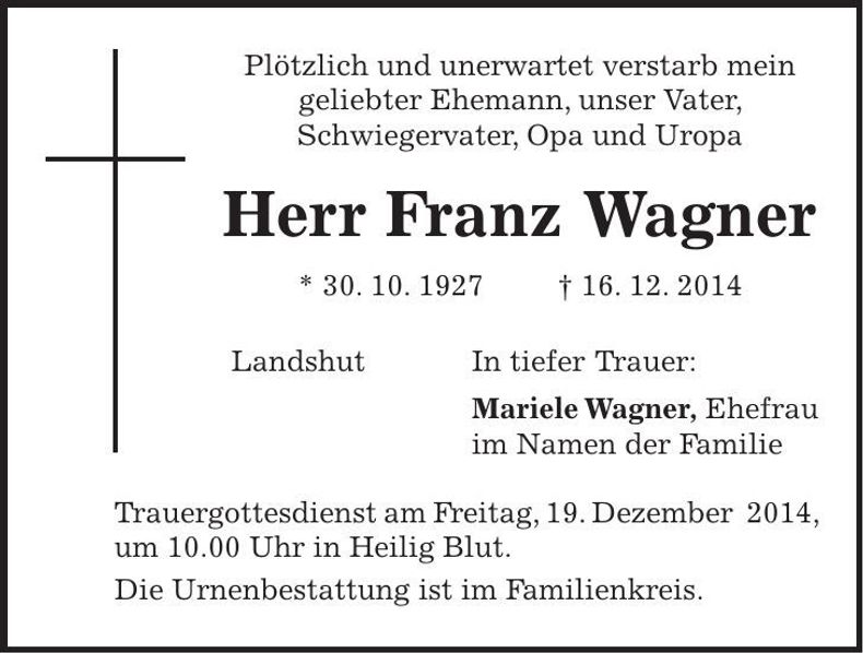 Traueranzeige Franz Wagner