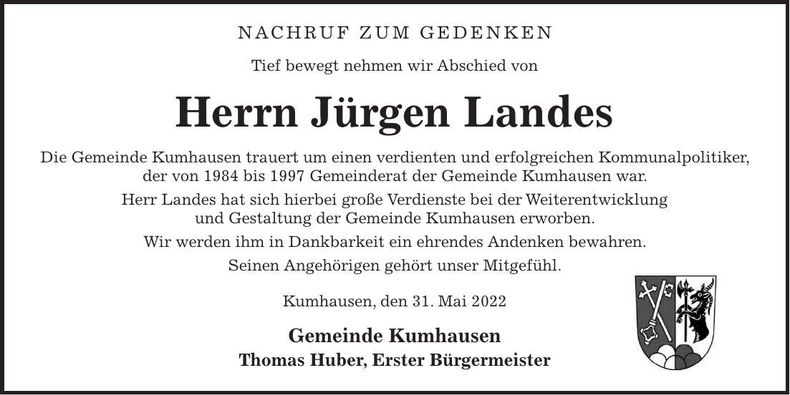 Traueranzeige Jürgen Landes