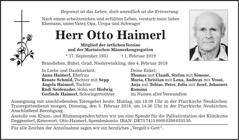 Traueranzeige Otto Haimerl