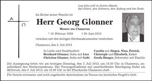 Traueranzeige Georg Glonner