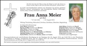 Traueranzeige Anna Meier