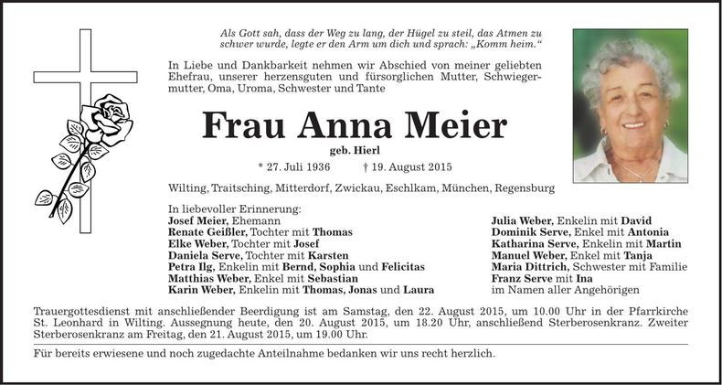 Traueranzeige Anna Meier
