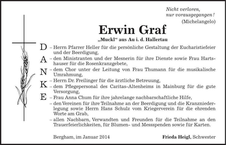 Traueranzeige Erwin Graf