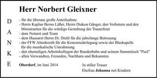 Traueranzeige Norbert Gleixner