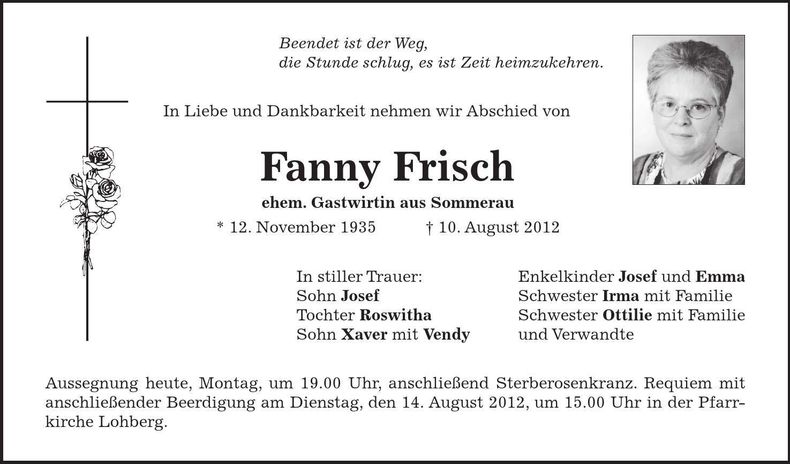 Traueranzeige Fanny Frisch