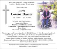 Traueranzeige Lorenz Harrer