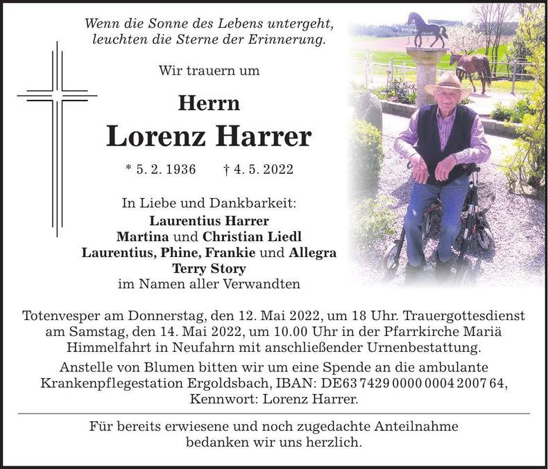 Traueranzeige Lorenz Harrer