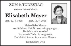 Traueranzeige Elisabeth Meyer