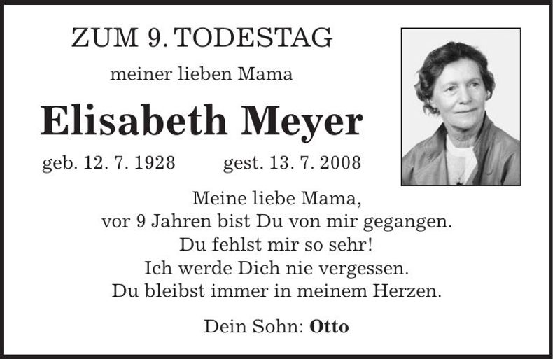 Traueranzeige Elisabeth Meyer