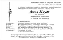 Traueranzeige Anna Mayer