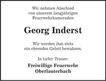 Traueranzeige Georg Inderst
