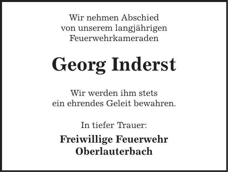 Traueranzeige Georg Inderst