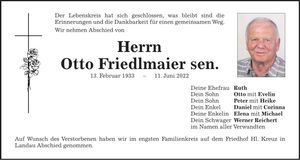 Traueranzeige Otto Friedlmaier