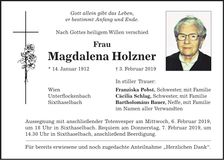 Traueranzeige Magdalena Holzner