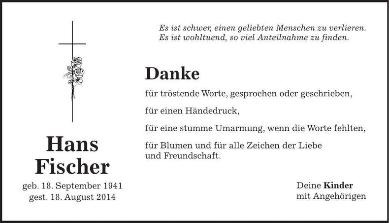 Traueranzeige Hans Fischer