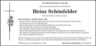 Traueranzeige Heinz Schönfelder