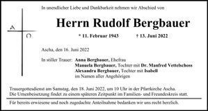 Traueranzeige Rudolf Bergbauer