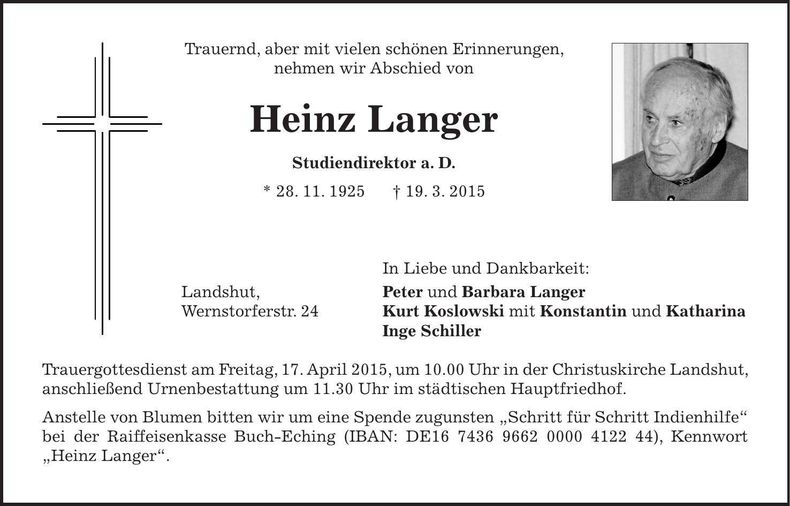Traueranzeige Heinz Langer