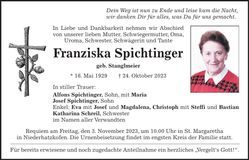 Traueranzeige Franziska Spichtinger