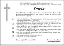 Traueranzeige Doris Spielbauer