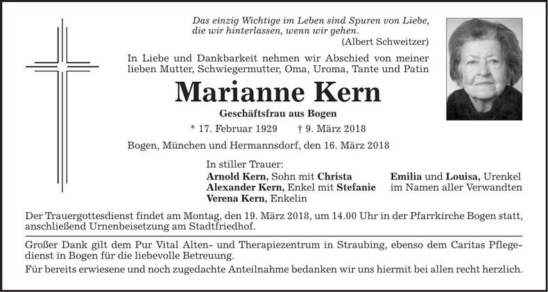 Traueranzeige Marianne Kern