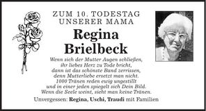 Traueranzeige Regina Brielbeck