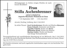 Traueranzeige Stilla Aschenbrenner