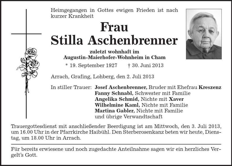 Traueranzeige Stilla Aschenbrenner