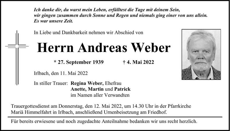 Traueranzeige Andreas Weber