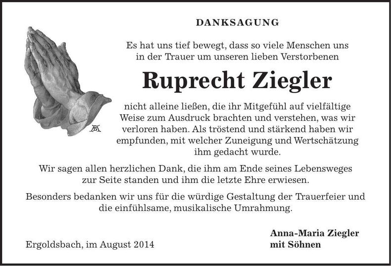 Traueranzeige Ruprecht Ziegler