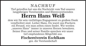 Traueranzeige Hans Weiß