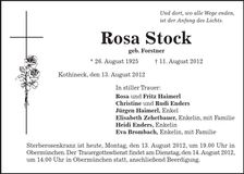Traueranzeige Rosa Stock