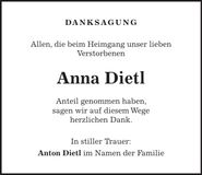 Traueranzeige Anna Dietl