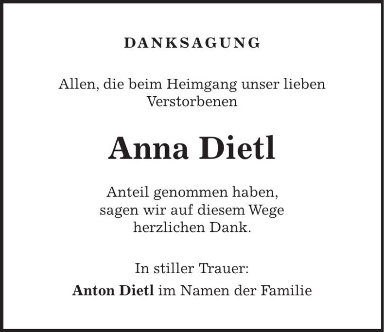 Traueranzeige Anna Dietl