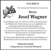 Traueranzeige Josef Wagner