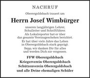 Traueranzeige Josef Wimbürger