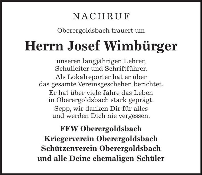 Traueranzeige Josef Wimbürger