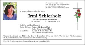 Traueranzeige Irmi Schierholz