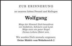 Traueranzeige Wolfgang Horner